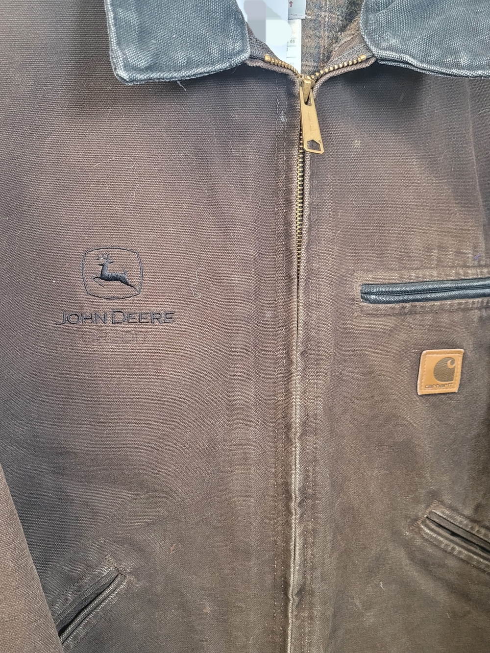 Carhartt Brown Canvas Zip-Front Work Jacket with John Deere Logo